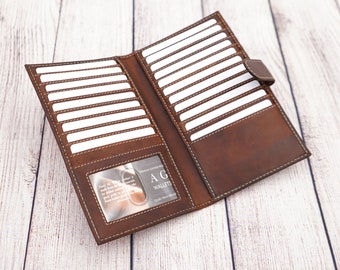 Distressed Brown Leather Wallet: RFID Credit Card Holder, 20 Slots