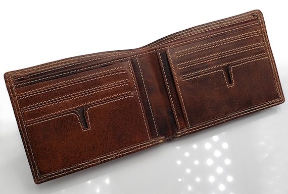 Personalized Leather Bifold Wallet, Handmade Vintage Brown Wallet