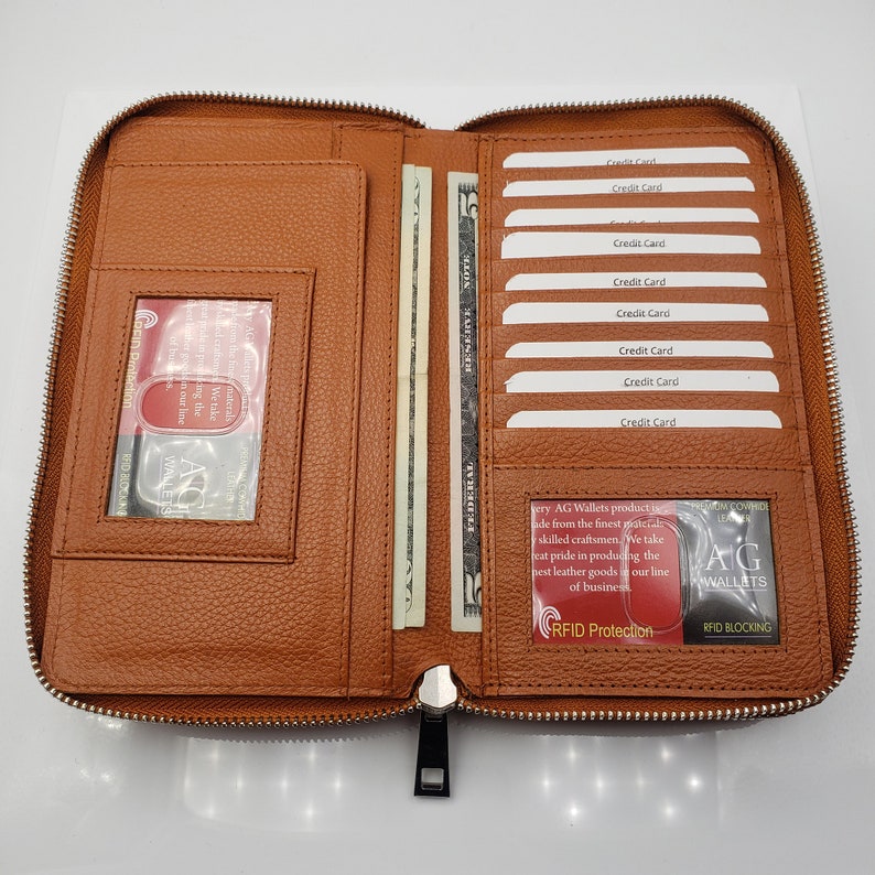 AG Wallets Women Double Zipper Wallet Cowhide Leather Large Etsy