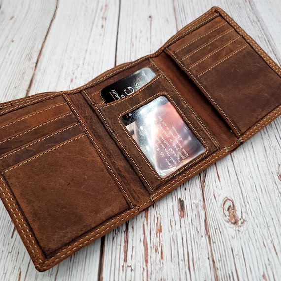 AG Wallets Mens Handmade Hunter Brown Genuine Leather Trifold Minimalist Wallet for Men Real Leather Slim Style Card Holder