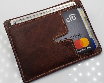 Personalized Brown Leather Card Holder: Slim Minimalist Wallet