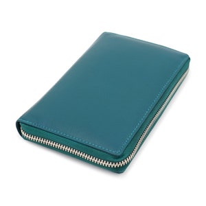 Carteras AG Cuero de napa verde bosque RFID Safe 20 Tarjetero con cremallera Cartera plegable delgada y organizador