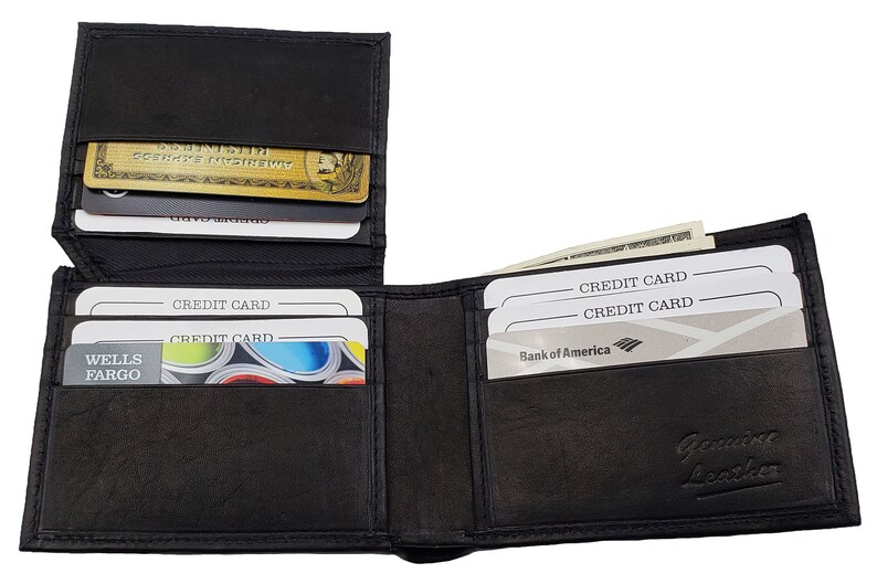 Ag Wallets Mens Bifold Wallet Cowhide Leather Cash Credit Card Id Holder Black Leather Slim Design Personalized Gift - 