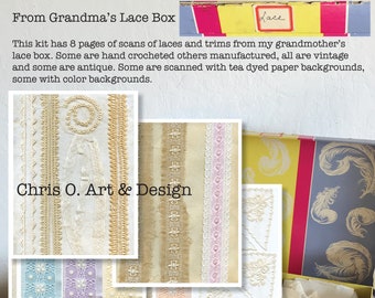 From Grandma's Lace Box kit 1. Vintage lace scans, antique lace scans, vintage trim scans, antique trim scans.