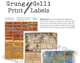 Grungy Gelli Print Labels. Junk journal, embellishments, collage, scrapbooking, ephemera.