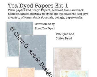 Tea Dyed Papers Digital Kit 1, Plain papers, Graph Papers, scanned front and back, Junk Journals, collage, paper crafts. 15 unique papers.