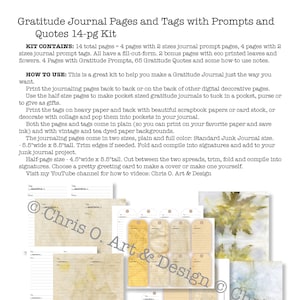 Gratitude Journal Pages and Tags with Prompts and Quotes 14-pg Kit. Gratitude journaling, Giving thanks, being thankful, grateful living.