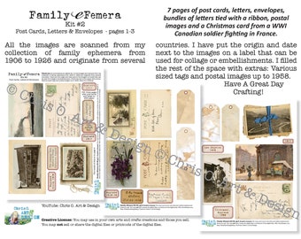 Family eFemera Kit 2 : post cards, letters, envelopes. Postal ephemera, antique letters, antique postcards.