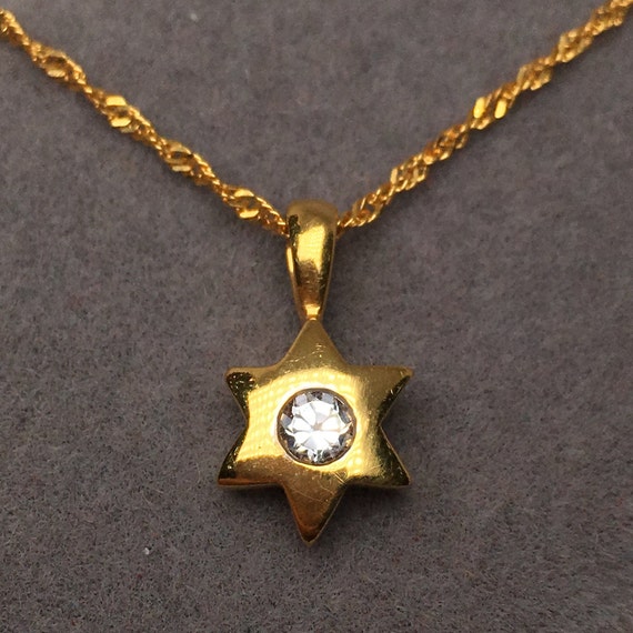 18K Solid Gold Necklace Star WhiteZircon Necklace Natural | Etsy