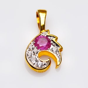 Gold Pendant ~Elephant Head design Ruby Pendant ~18K Gold and Ruby Pendant ~Best Gift idea ~Gemstone jewelry ~Gold Jewelry ~July Birthstone