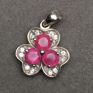 Ruby Pendant ~ Ruby Jewelry ~ Floral Ruby Pendant~Anniversary Gift ~Sterling Silver White Gold Plated ~Gemstone jewelry ~ July Birthstone