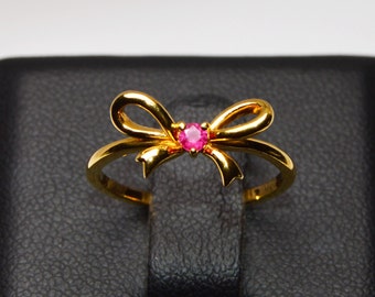 Dainty Bow Ring~Dainty ruby Ring ~Solid 9K Gold ring ~Friendship Ring ~Minimalist Ring -Friendship Gift Idea~July Birthstone-Size UK L ,US 6
