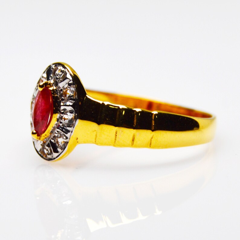 Natural Red Ruby Ring 14K Gold Ring Ruby Marquise Ring Etsy