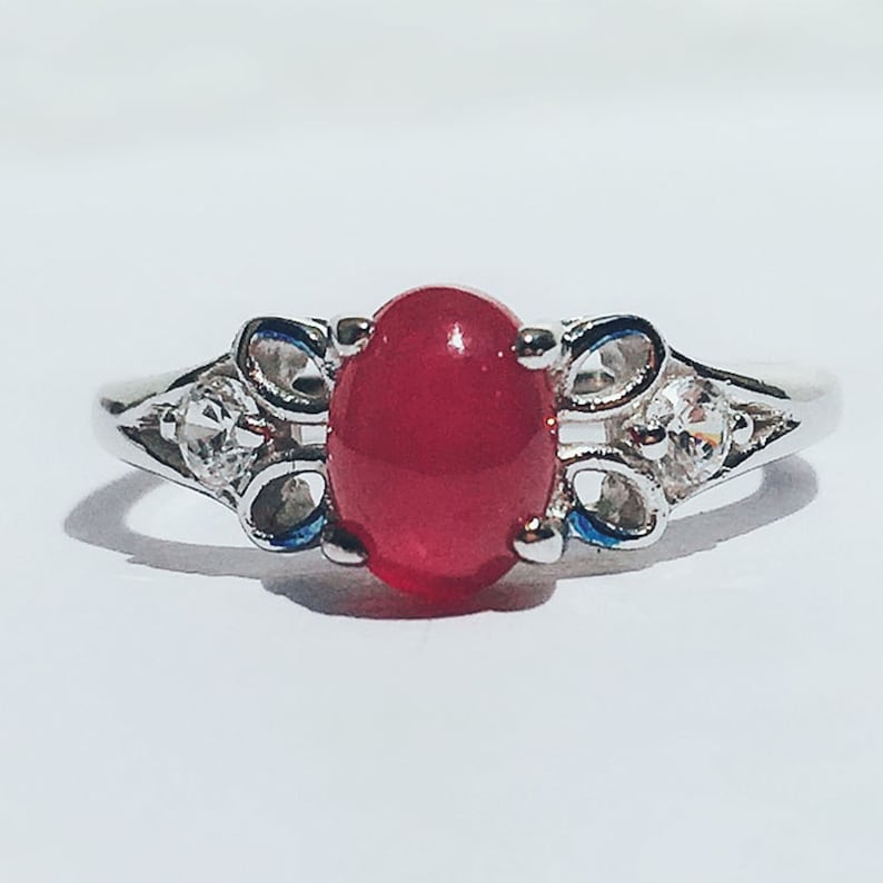 Ruby Ring Ruby Silver Ring White Gold Plated Ring 18K Gold Plated Ring