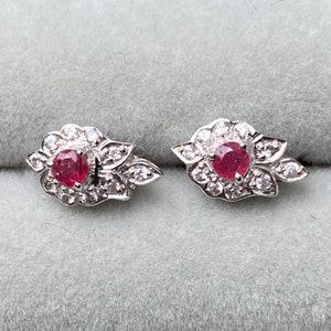 Ruby Earrings-Ruby Statement stud-Ruby Victorian Stud-Vintage Stud-Oval Cut Ruby Minimal Stud Earrings in sterling silver-July Birthstone