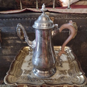 ELLIS BARKER Silver Plate Coffee Pot 1920s Engraved Barker