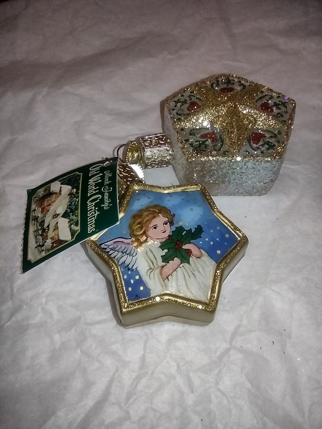 Old World Glass Christmas Ornaments Set of 2 Angel inside Art and Star
