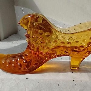 Antique Fenton Hobnail Amber Glass Shoe