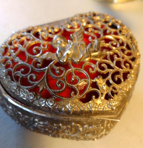 Vintage Silver Plated Heart Jewelry/Trinket Box