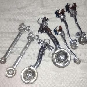 Vintage Ornate Measuring Spoons: Enamel Rooster, Silver Rooster, Dragonfly