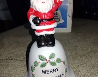 1980s Christmas Around The World Santa is back/ Merry Christmas Porcelain Bell