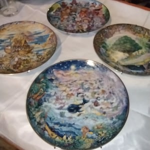 Franklin Mint 1991 Bill Bell&#39;s Limited Edition Fine Porcelain Decorative Plates:Two By Two, Paradise,In the Beginning,Easter Purrade