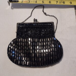 Vintage Cold Water Creek Schwarz Perlen / Metall Schulter/Handheld Abendtasche/Geldbeutel