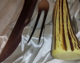 1950's Englishtown Cutlery Carving Set Bakelite Stag Handle Sheffield England