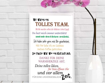 Abschied Kollege/Kollegin Geschenk Ruhestand Jobwechsel Dankeschön Poster A4