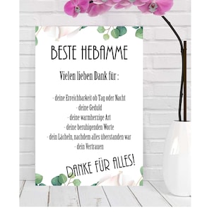 Hebamme Poster A4 Geschenk Geburt Bedanken Baby Eltern Glück Geburtshelferin