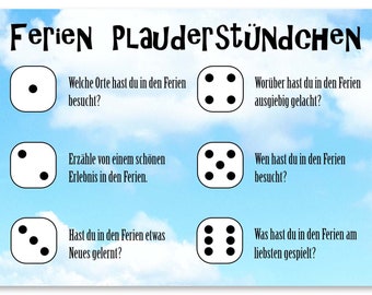 Erzähl mal...Ferien Karte DIN A6 Plauderstündchen Würfelspiel Schüler Lehrer