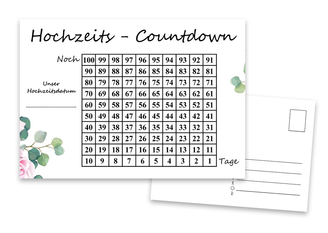 Hochzeits Countdown Postkarte A6 Hochzeit Tage zählen bis zum großen