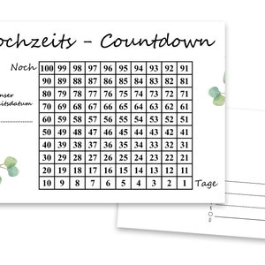 Compte à rebours de mariage Carte postale A6 Mariage - Les jours comptent jusqu’au grand jour, couple marié, célibataires, garçons d’honneur, parents de mariée