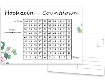 Wedding Countdown Postcard A6 Wedding - I giorni contano fino al grande giorno, coppia di sposi, scapoli, sposi, genitori sposali