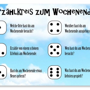 Círculo de narración de cartas para el fin de semana juego de dados niños educadores maestros