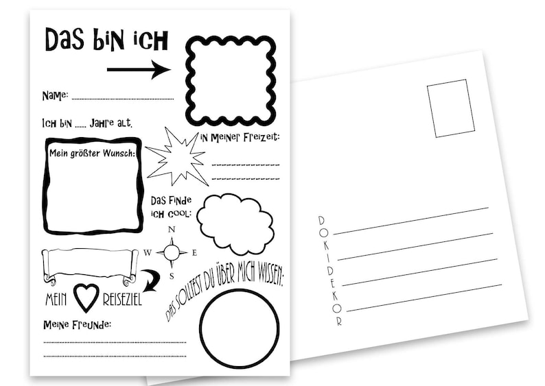 Steckbrief Kinder Portfolio Kindergarten Schule Postkarte DIN Etsy.de