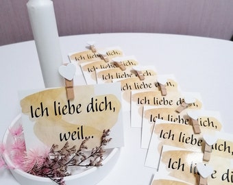 Grußkarten Set Jahrestag, Valentinstag, Hochzeitstag, ICH LIEBE DICH... Botschaften, Liebesgrüße, Kartenset Partner*in, Du bist wunderbar...