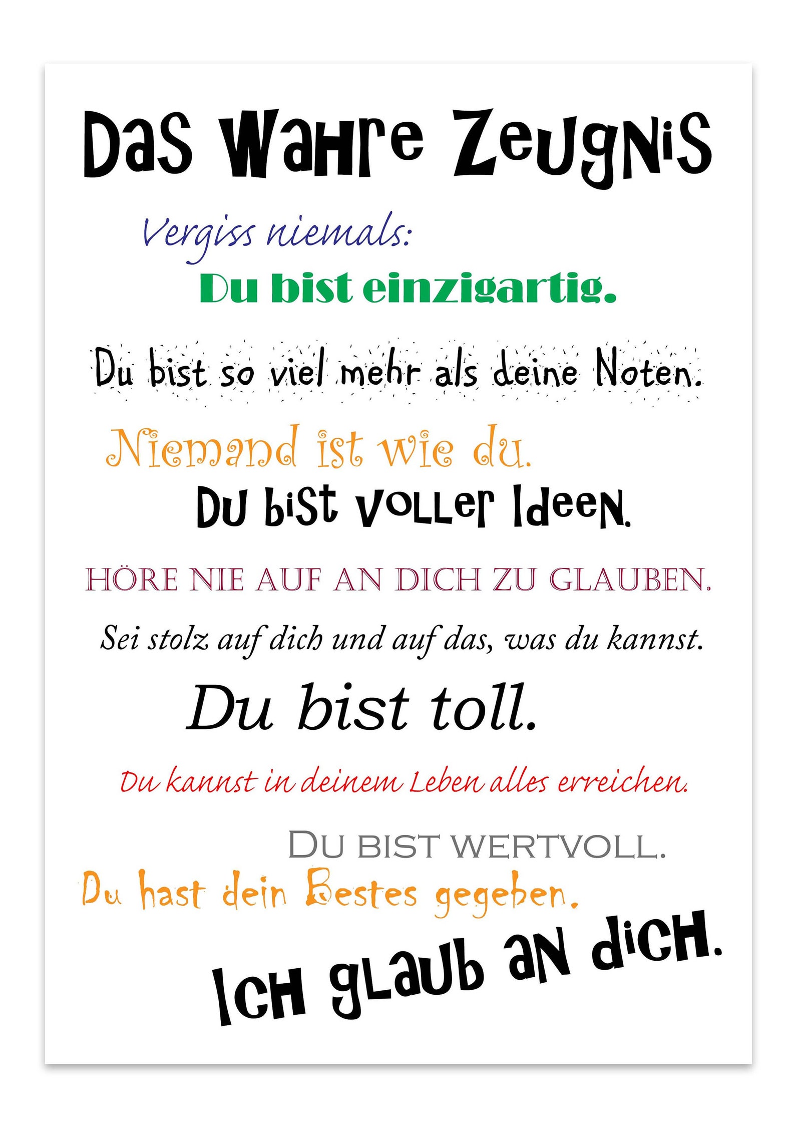 Das wahre Zeugnis für Kinder Beurteilung Poster A4 das Etsy.de
