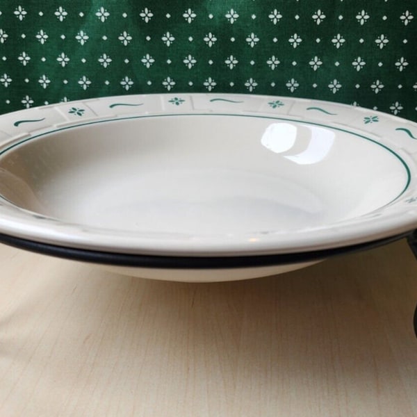 Longaberger Pottery green Woven Traditions Large 12" Serving Dish Bowl On Wrought Iron Stand