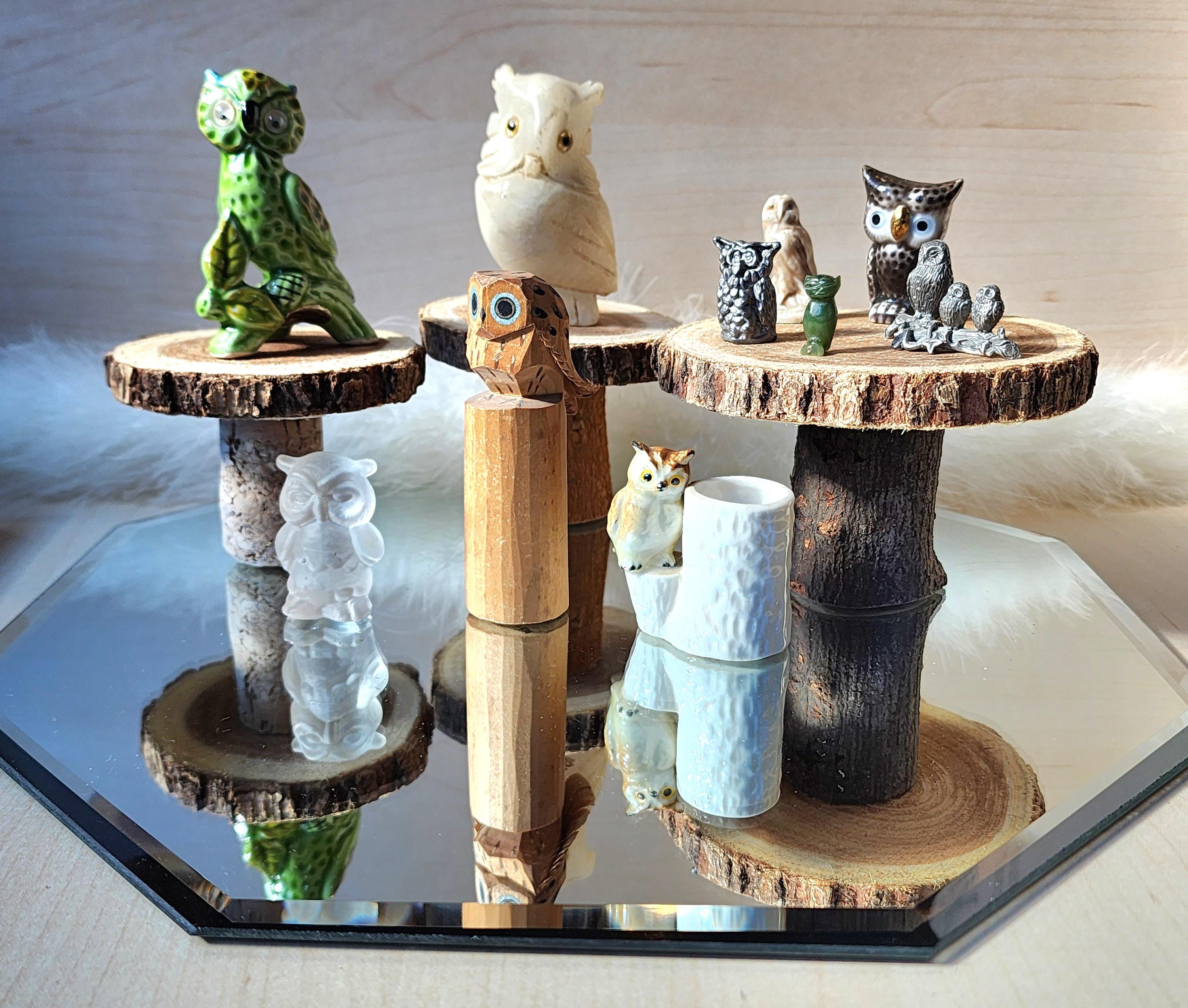 Vintage Ceramic & Carved Wood forest Owl bird Figurine Collection