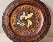 Vintage 39 85 Zakopane Poland Folk Art Dancers Carved Wood 12.5 quot Plate -Staszek