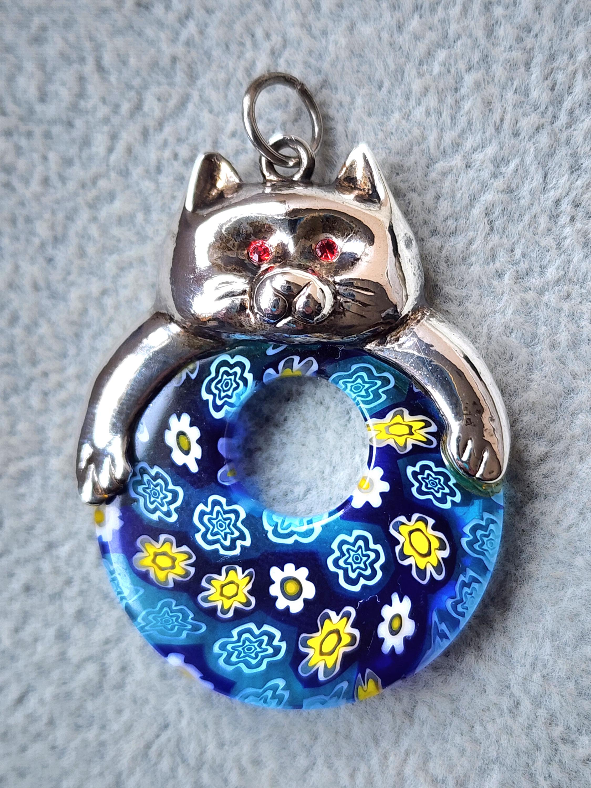 Ciondolo Collana Millefiori Murano Vetro Blu Cuore 30mm – Gioiello Artigianale Vintage