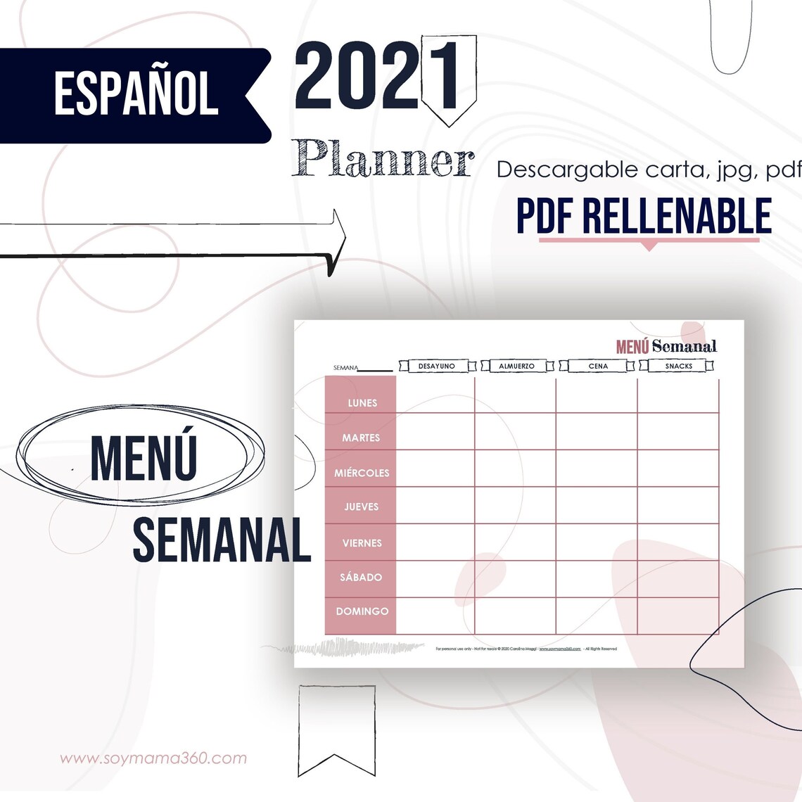 Weekly Menu planner in Spanish Printable Planificador Etsy
