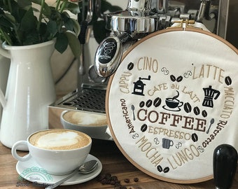 Embroidery File Coffee Heart 20x20 Coffee Cappucino Macchiato Lungo Cafe au Lait Kitchen Dining Room Table Decoration