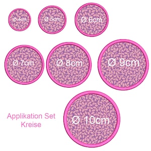 Embroidery file set circle application with satin edge 4-10 cm diameter