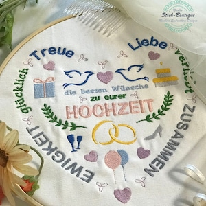 Stickdatei 13x18 Hochzeit Herz Wedding Geschenk Ringkissen Deko