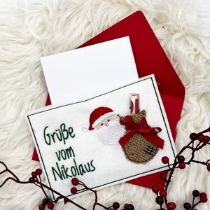 ITH fichier de broderie Père Noël 13x18 carte cadeau Père Noël avec sac pour argent cadeau 13x18 pour enveloppe DINC6