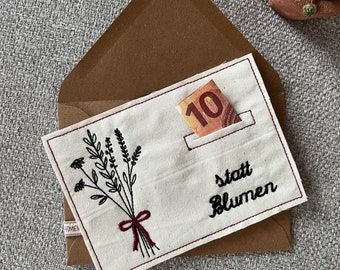Embroidery file Greeting card Debit card &quot;instead of flowers&quot; 13x18