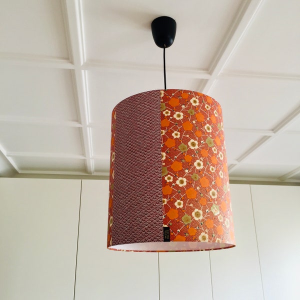 Suspension papier japonais, abat-jour, lampe, luminaire - Fleurs d'automne, Orange