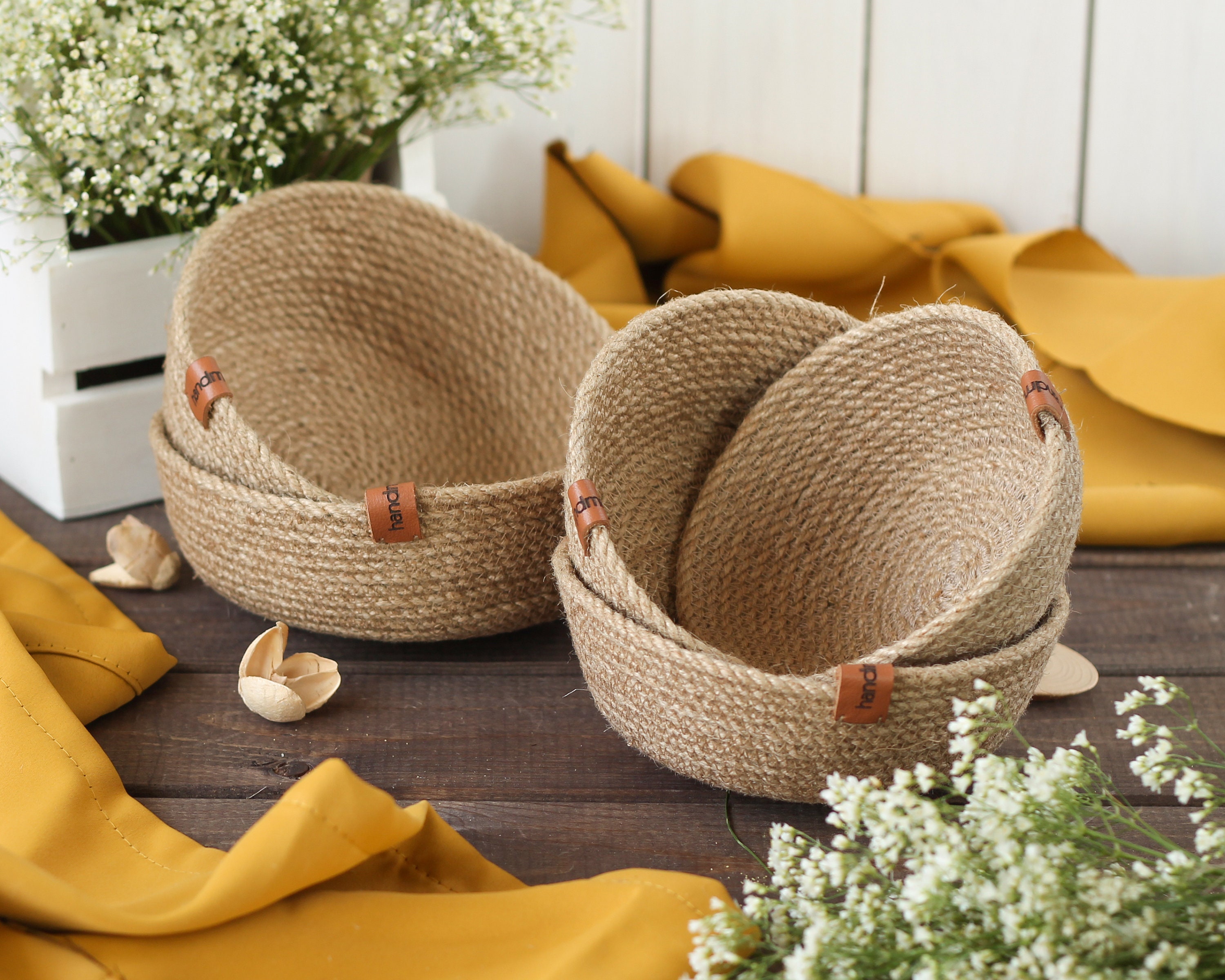 Round jute basket with storage handles Eco Friendly basket Etsy